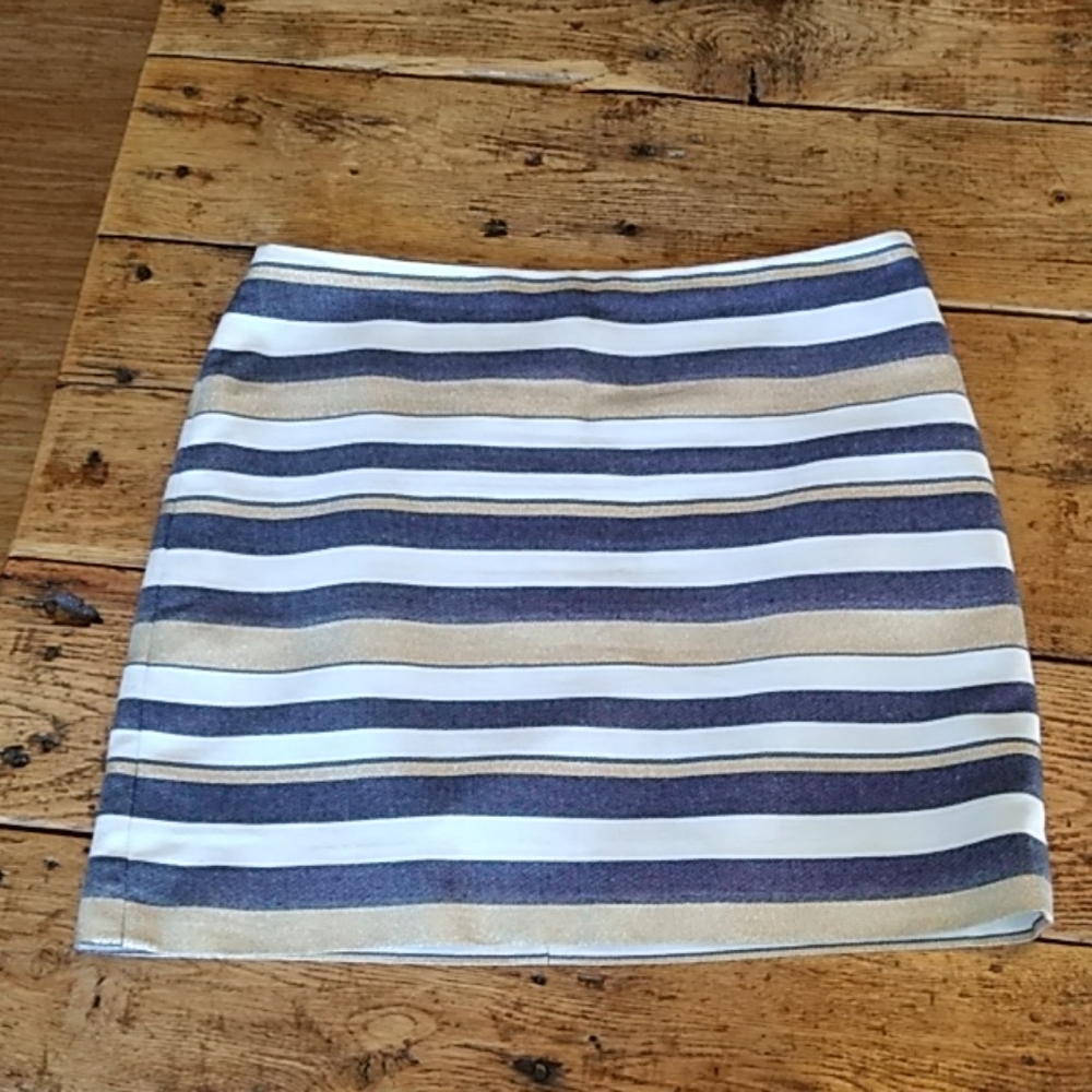 J. Crew Gold Navy Stripped Skirt | Size 4